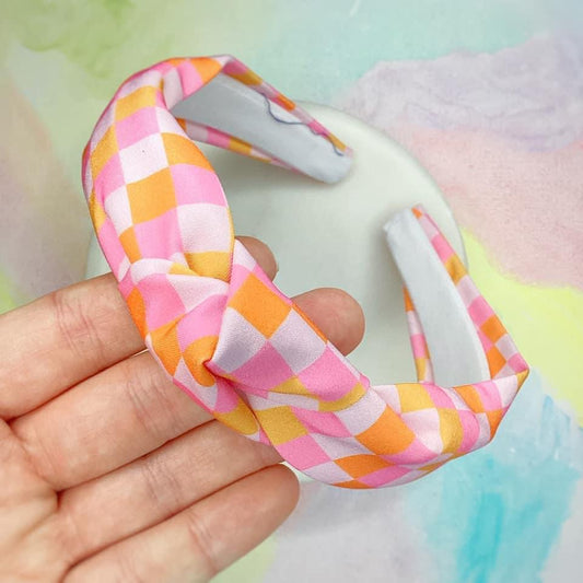 Pink & Orange Checks Headband