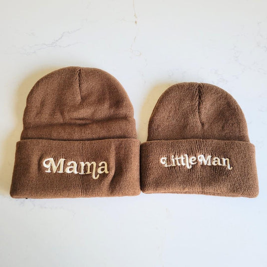 Mama & Little Man Embroidered Beanies